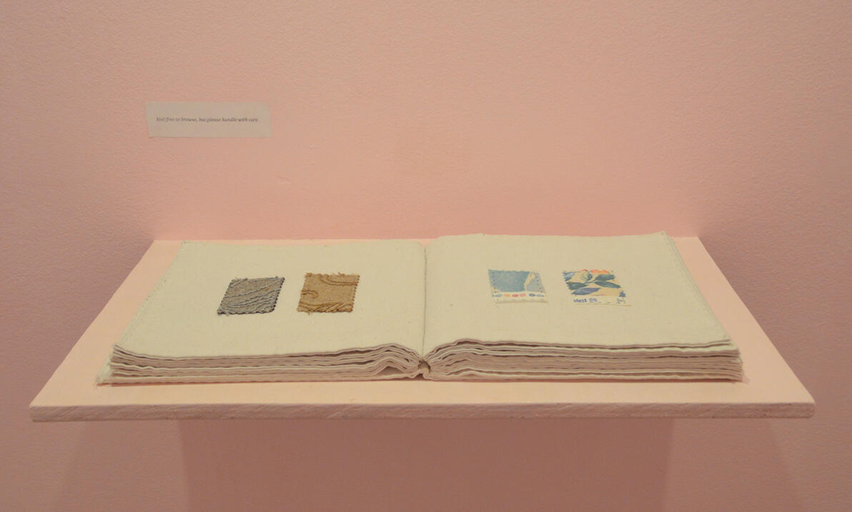 Swatch Book - Textile swatches on canvas, hand bound by artist - 10 x 12 x 3 inches (28 pages) - 2019