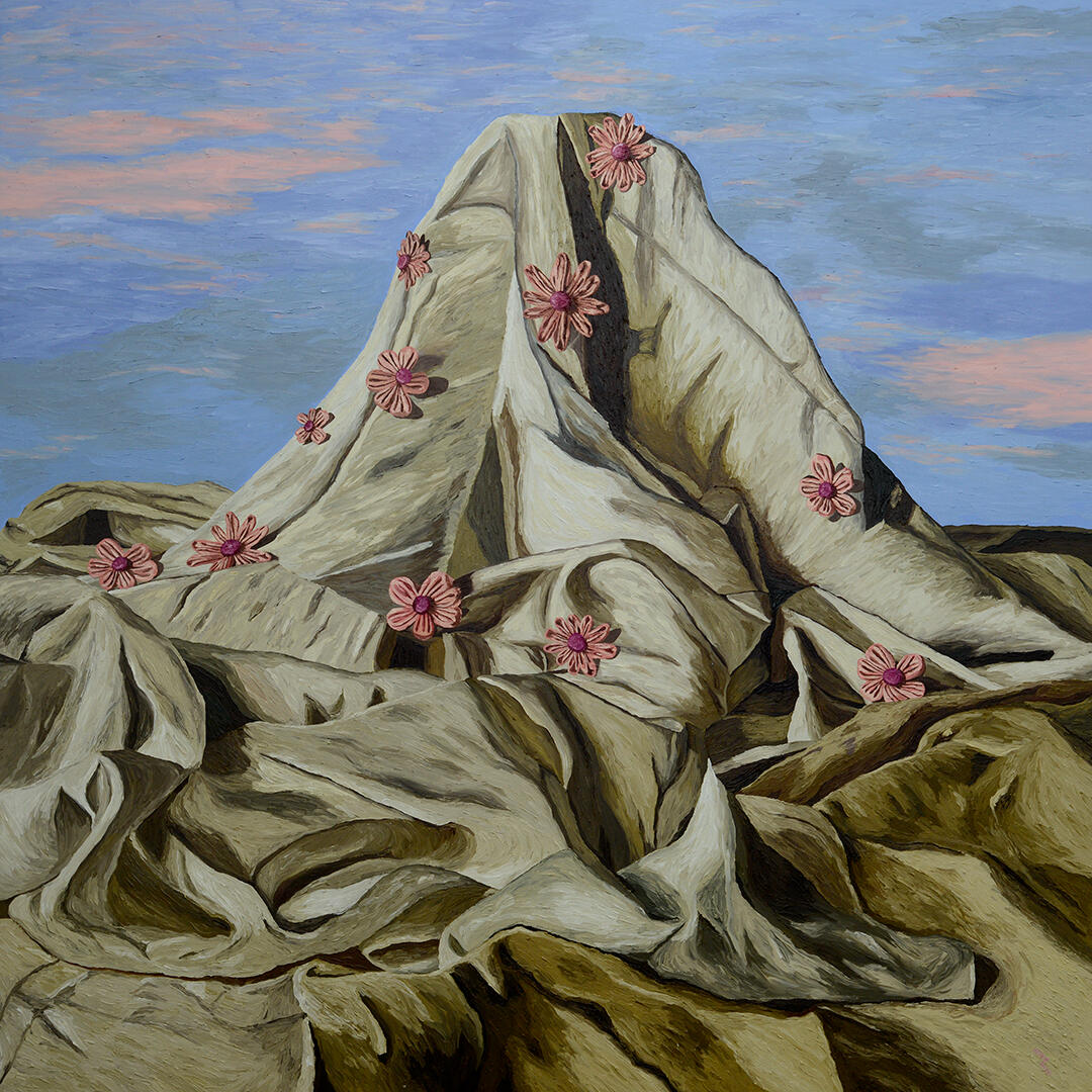 A Blanket with Pink Flowers - Oil on canvas - 6 x 6 feet - 2020