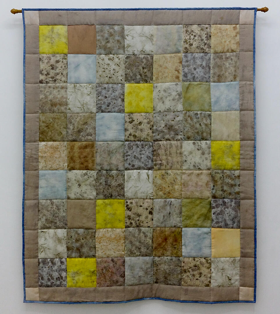 A Blanket of Flowers - Eco-dyed linen and cotton textile quilt - 5 x 4 feet - 2021