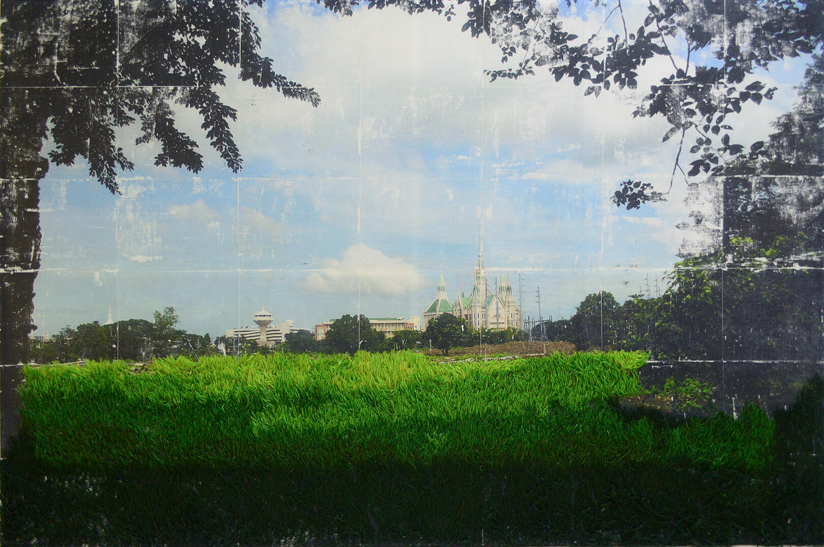 Expanse - Thread and photo transfer on linen - 46.5 x 70 inches - 2018