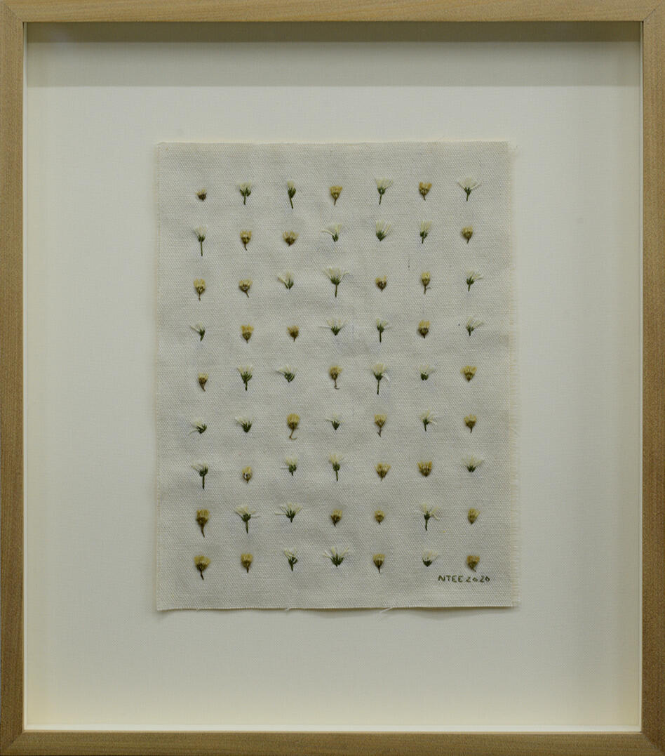 Flower Arrangements - Dried flowers and embroidery on canvas - 16.5 x 14.5 inches (FS) (each) - 2020 for &quot;ALT Philippines 2020&quot; (photo courtesy of West Gallery)