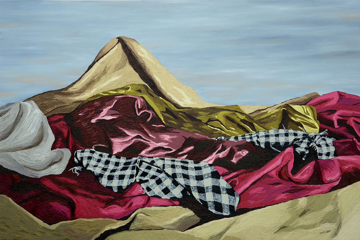 Even Mountains Are Delicate - Oil on canvas - 4 x 6 feet - 2019 for "WXXX", West Gallery (photo courtesy of West Gallery)