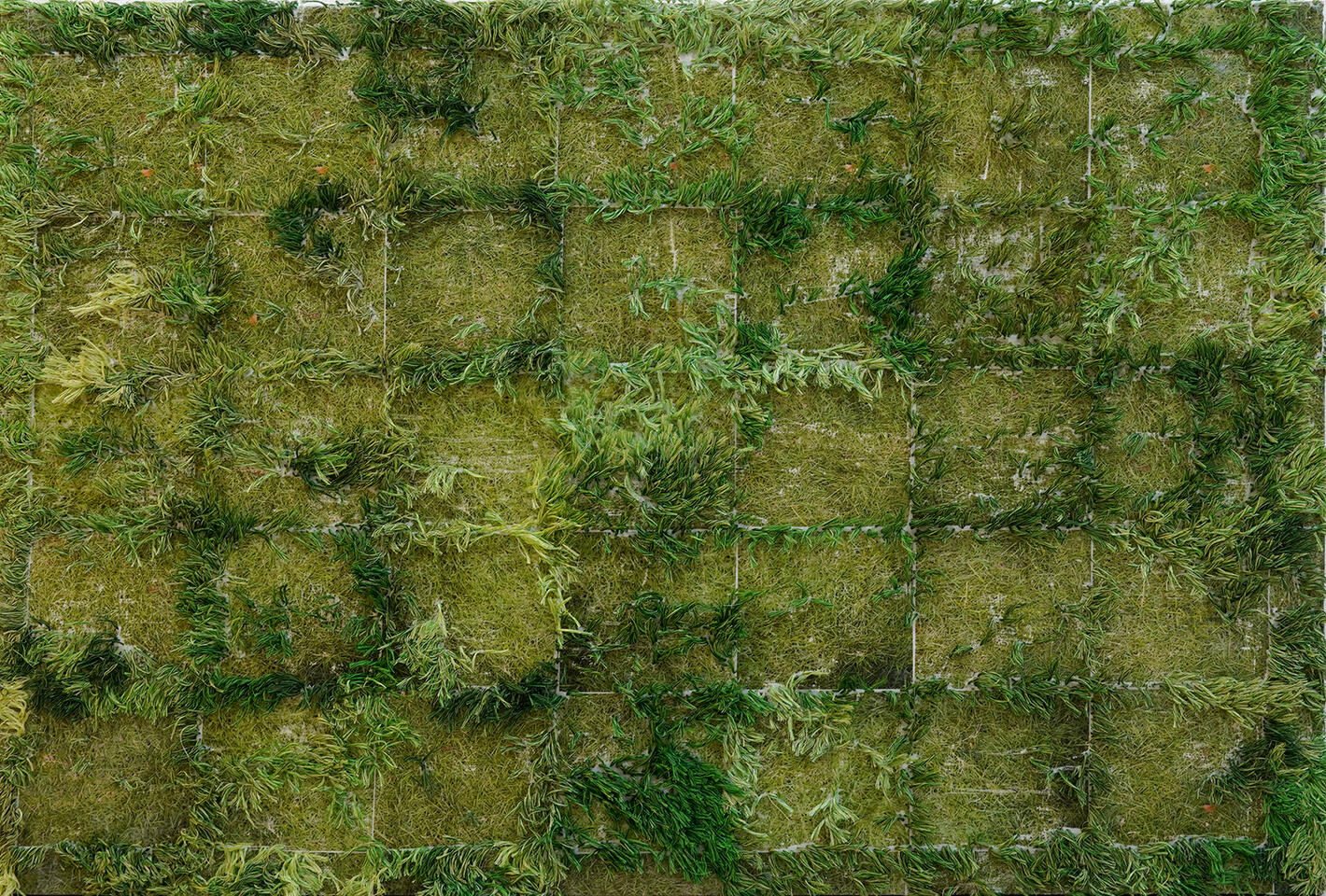 Filling the Gaps - Thread and photo transfer on linen - 35.5 x 48 inches - 2019 for "Art Fair Philippines 2019", West Gallery (photo courtesy of West Gallery)