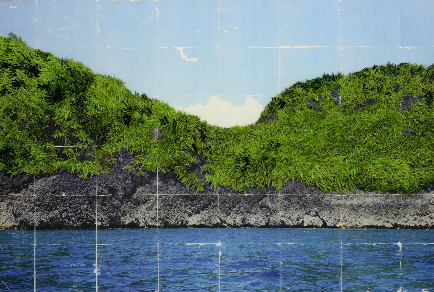 Summer Break (Negros 2019) - Thread and photo transfer on linen - 4 x 6 feet - 2019 for "To Scale", West Gallery (photo courtesy of West Gallery)