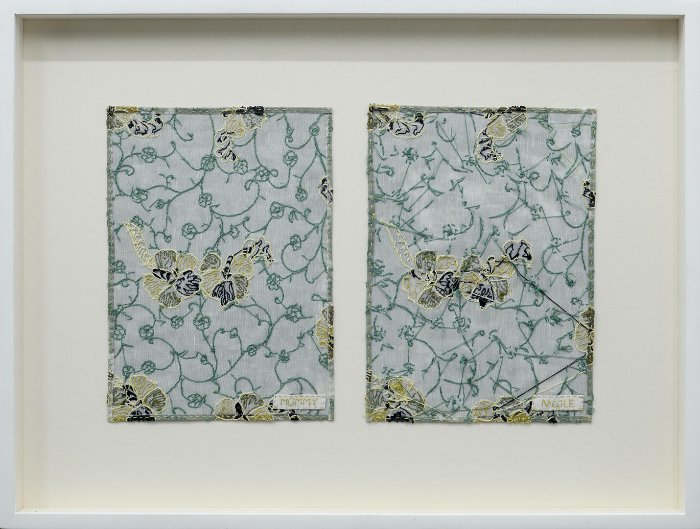 Mommy and Me - Thread and photo transfer on linen collaboration with artist_s mother - 22.5 x 17 inches (FS) - 2018 for &quot;Home Making&quot;, West Gallery (photo courtesy of West Gallery)