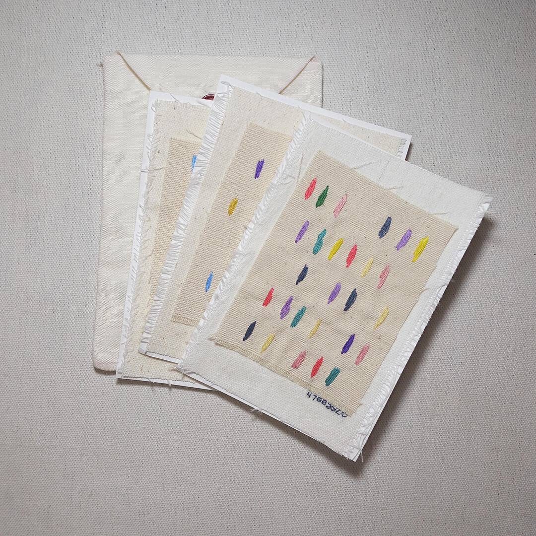 FOR LING: Letters to Ling - Embroidery, textile on paper and textile envelope - 4 x 6 inches, 4.5 x 6.25 inches - 2020