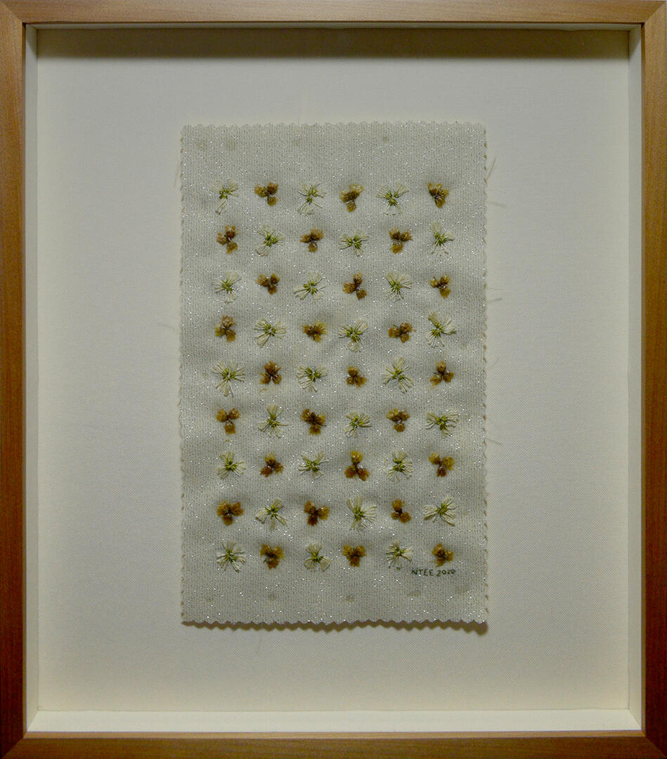 FOR MIGUEL: Flower Arrangements - Dried flowers and embroider on textile - 14.5 x 16.5 inches (FS) - 2020