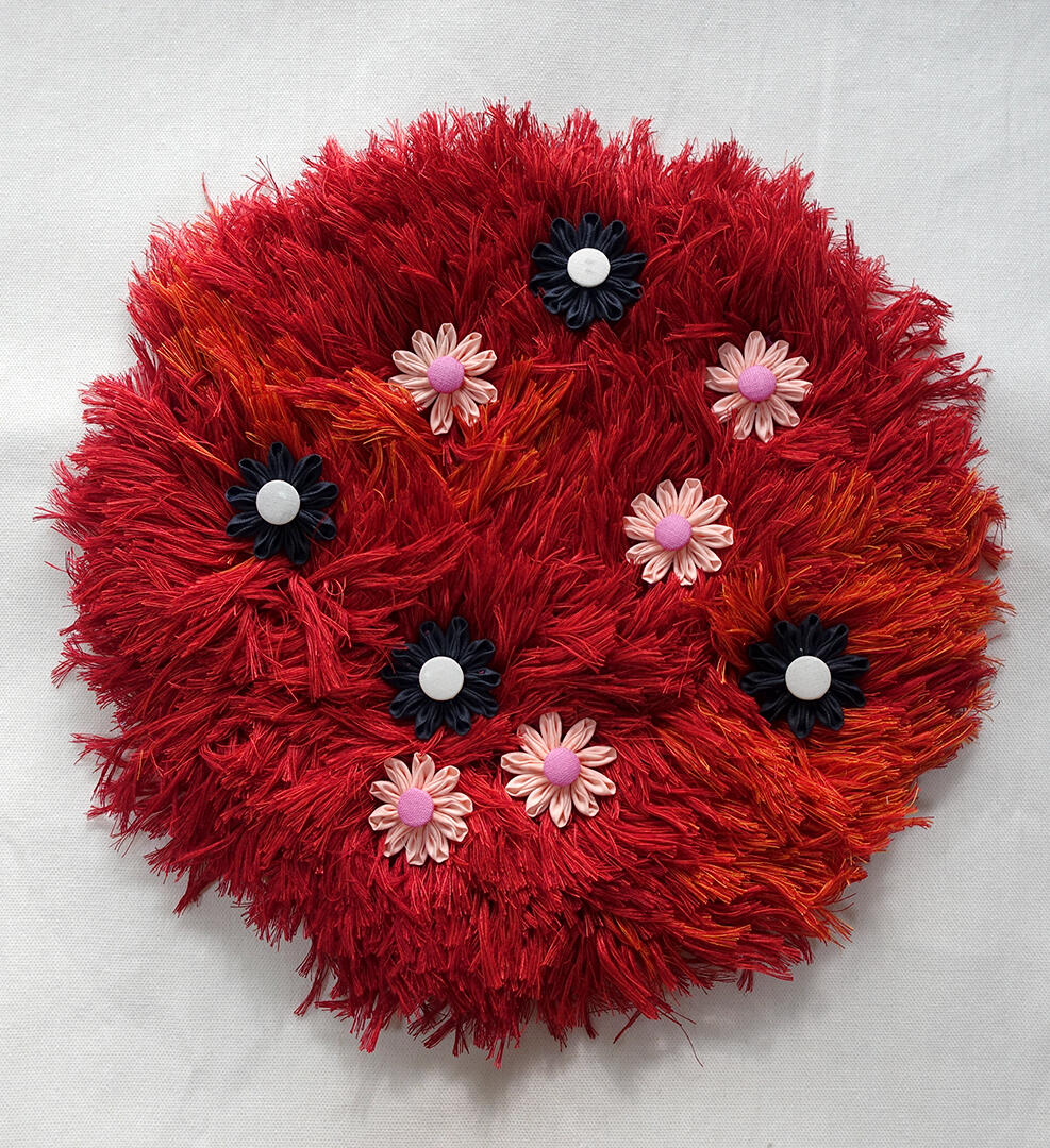 FOR BRISA: Fiery Field of Daisies - Mixed media on embroidery hoop - 2020