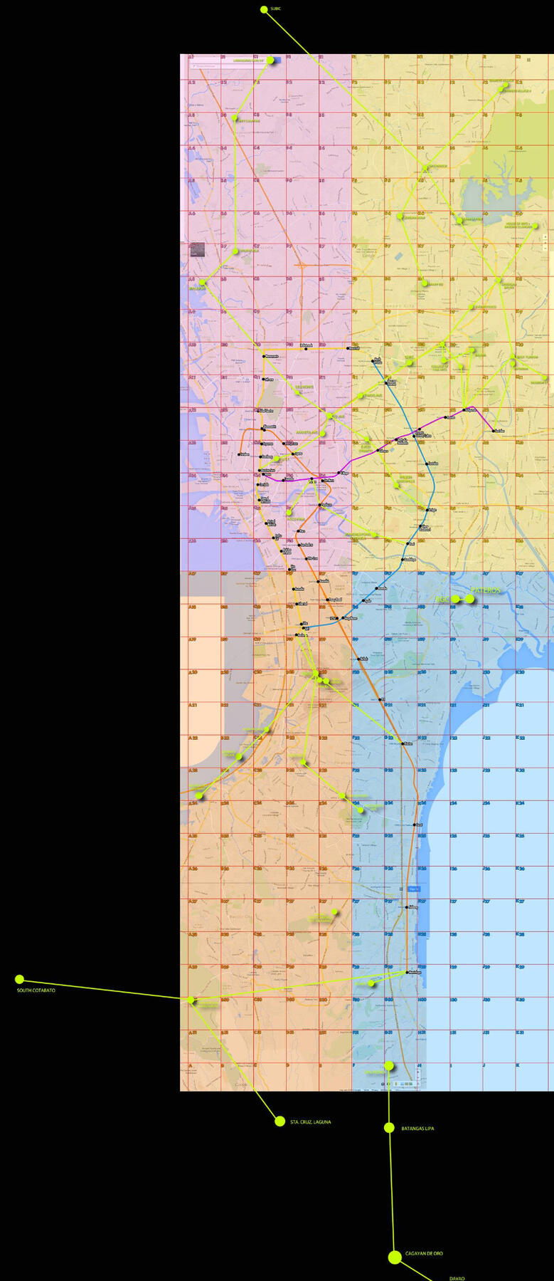 Map of existing train stations, routes; proposed stations and routes by viewers (courtesy of Nathalie Dagmang)