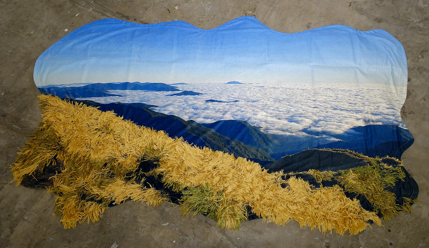 Sea of Clouds (Mount Pulag 2020) after Pope Bacay - Thread on printed fabric - Approx. 50 x 78 inches - 2021