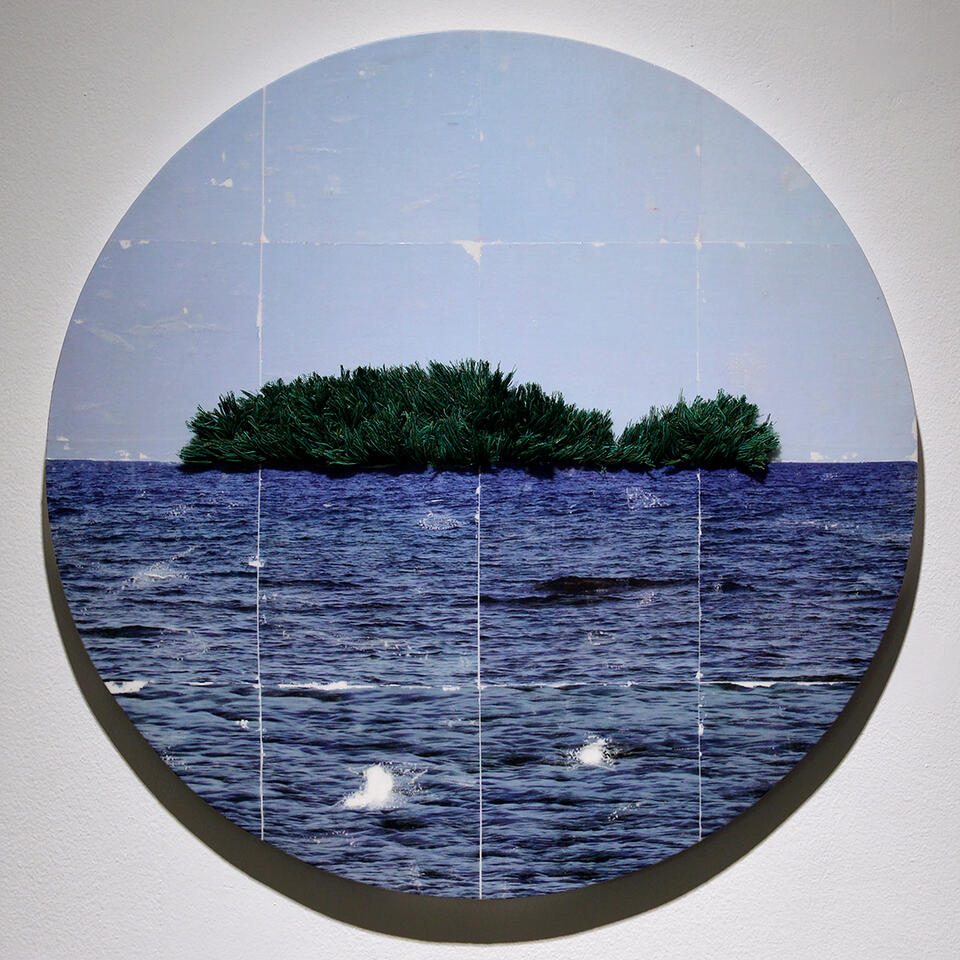 Turtle Island (Negros 2019) - Thread and photo transfer on linen - 2 feet diameter - 2021