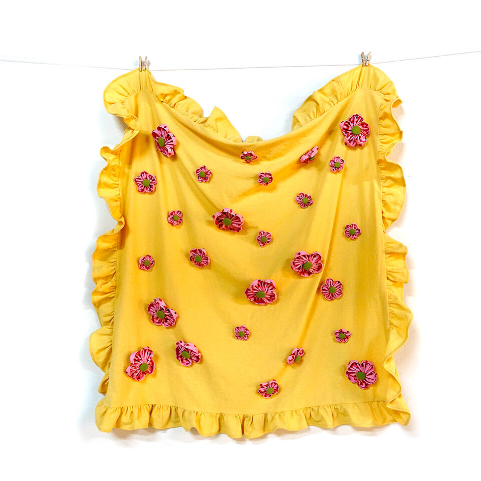 Sweeter than Honey - Fabric flowers on textile - 30 x 30 inches - 2023