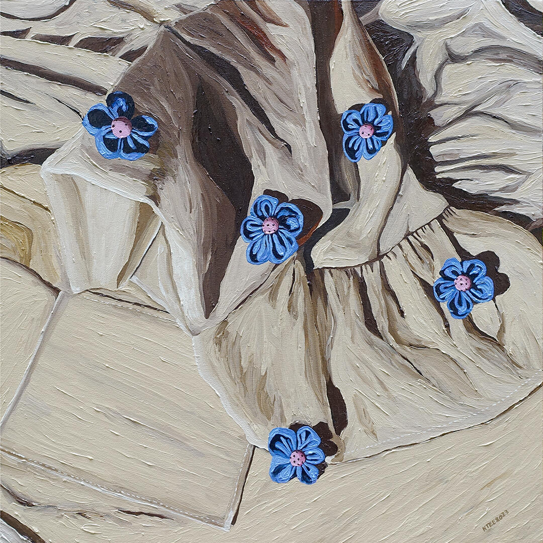 Study #1 (Blue Flowers) - Oil on canvas - 2 x 2 feet - 2023 for &quot;Xavier School Art Fest 2023&quot;, Underground Gallery
