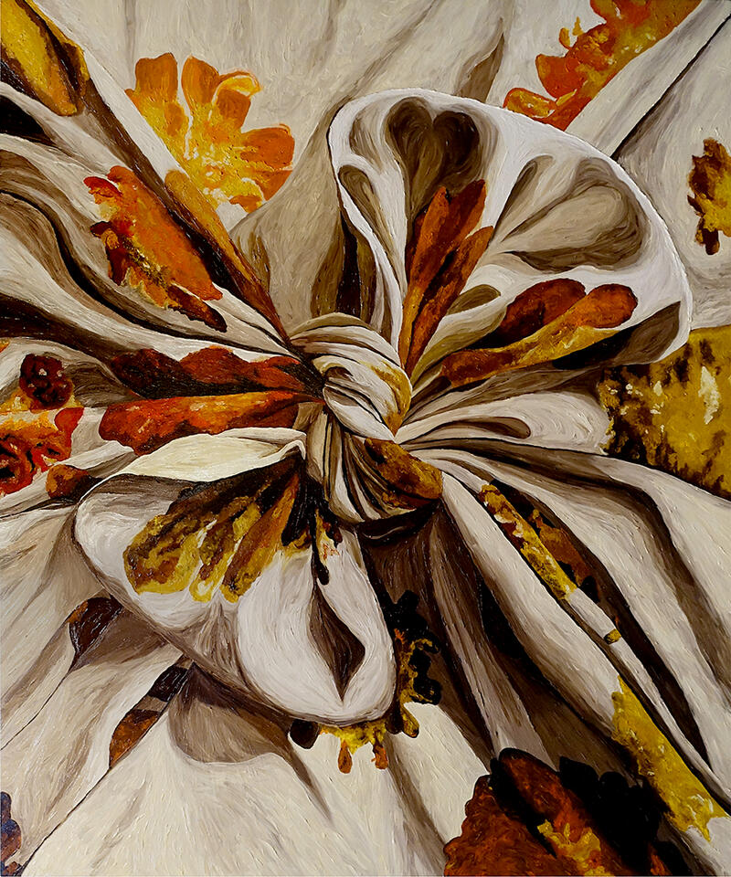 Picking Marigolds during Noon - Oil on canvas - 6 x 5 feet - 2023