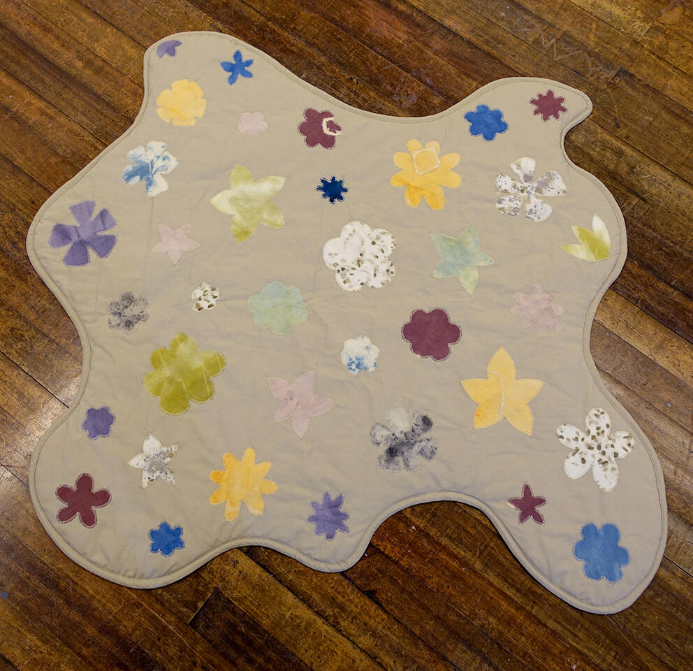 Ground Cover - Naturally-dyed fabric on cotton linen quilt - Approx. 48 x 56 inches - 2023-2