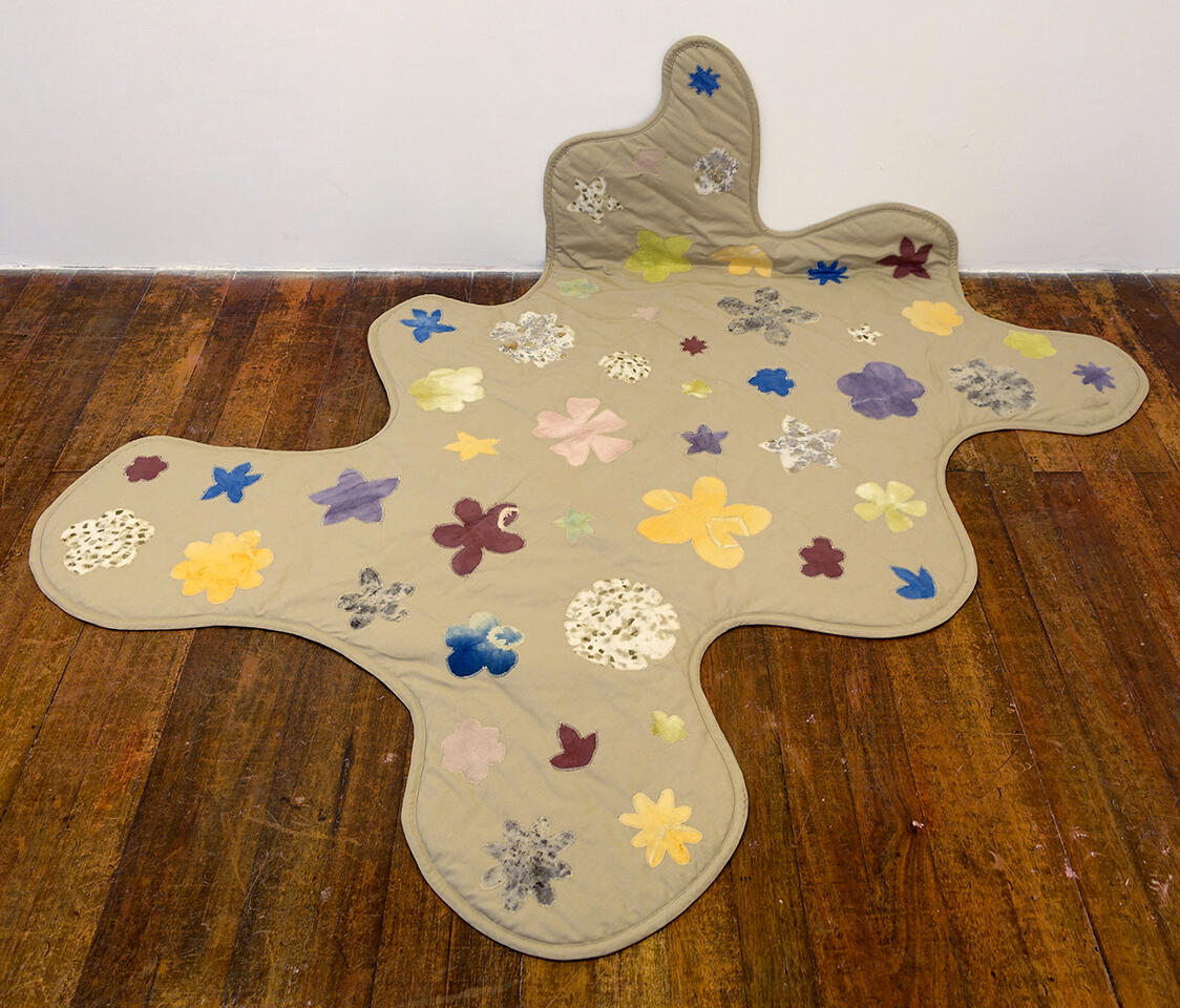 Ground Cover - Naturally-dyed fabric on cotton linen quilt - Approx. 52 x 69 inches - 2023