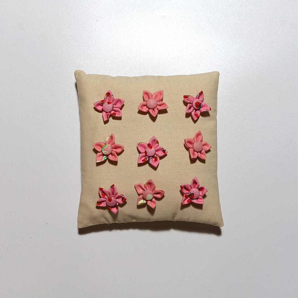 Flower Bed - Fabric flowers on cotton linen and fiberfill - 7 x 7 inches - 2023