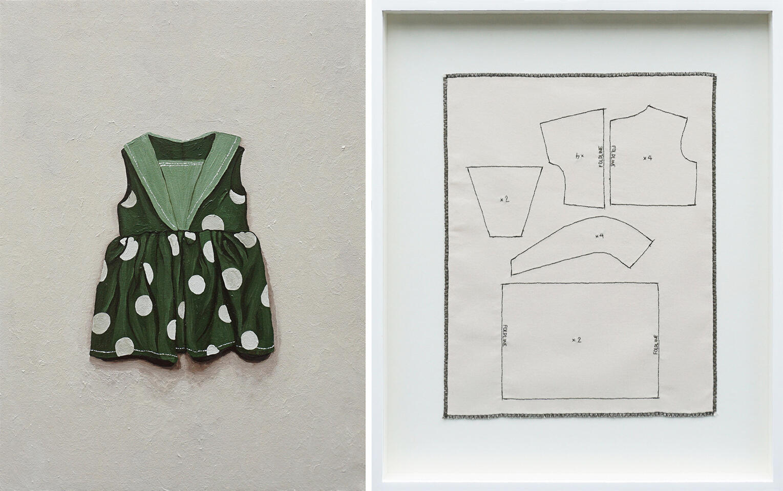 I want to be a girl in a sailor dress - Oil on canvas / Thread on fabric - 24 x 18 inches / 24.75 x 20.75 inches (diptych) - 2024