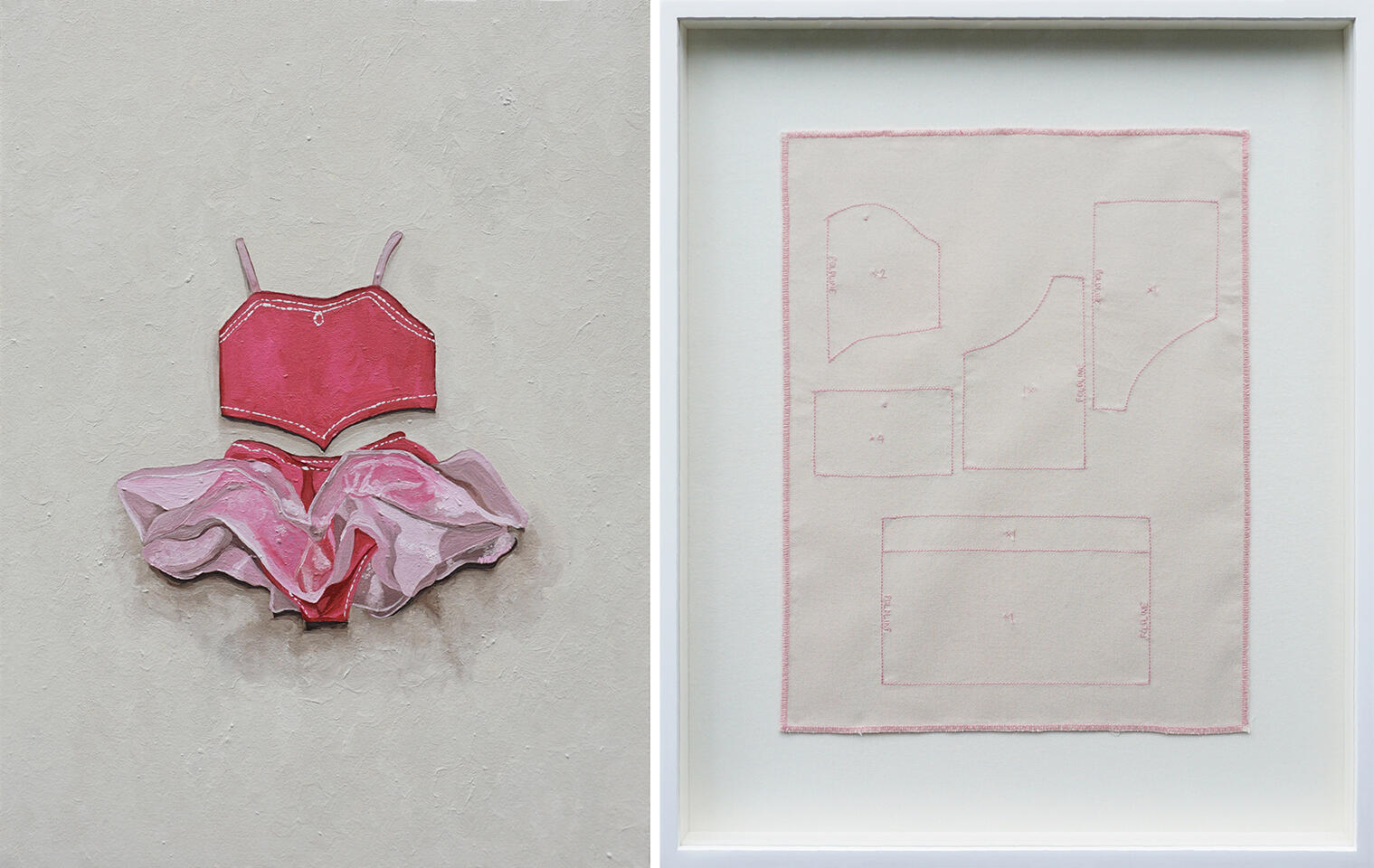 I want to be a ballerina - Oil on canvas / Thread on fabric - 24 x 18 inches / 24.75 x 20.75 inches (diptych) - 2024