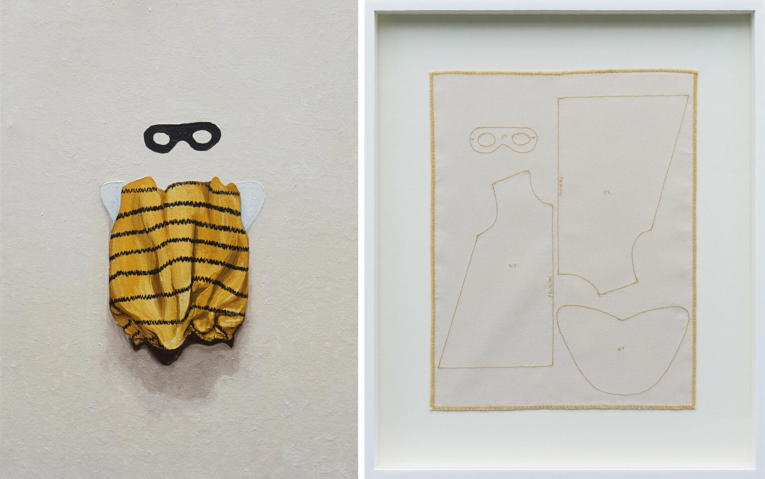 I want to be a bumblebee - Oil on canvas / Thread on fabric - 24 x 18 inches / 24.75 x 20.75 inches (diptych) - 2024