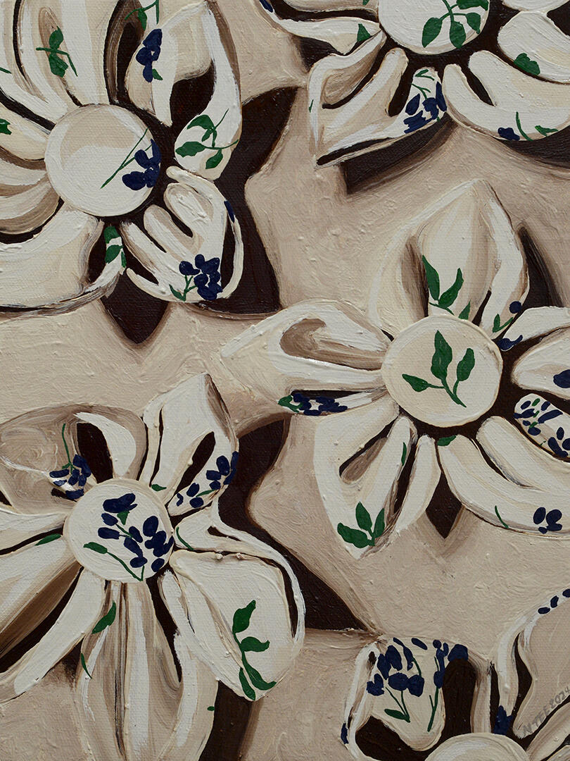 Blooming - Oil on canvas - 12 x 9 inches - 2024 for &quot;12 x 9 x 35&quot;, West Gallery (photo courtesy of West Gallery)